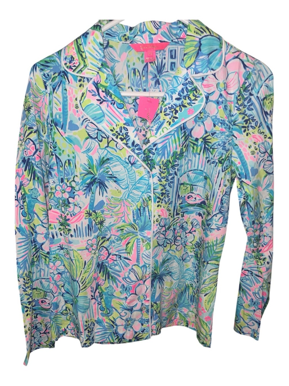 Lilly Pulitzer Tropical Floral Button-Up in Pink, Blue & Green